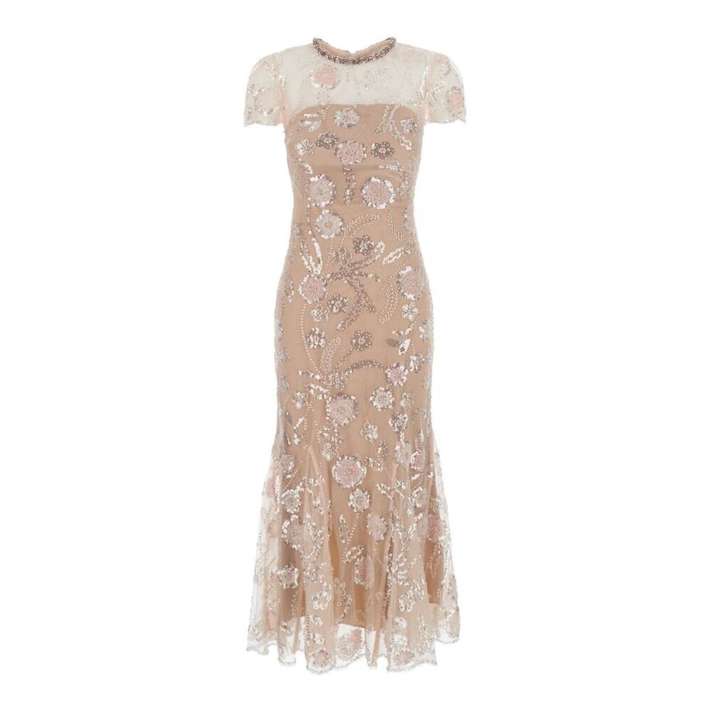 Self-Portrait Women Pink Long Dress With All-Over Sequins In Fabric Woman